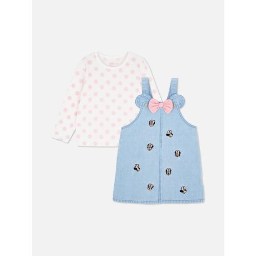 0-36mths | Disney’s Minnie Mouse Long Sleeve T-Shirt and Denim Overall Dress Set