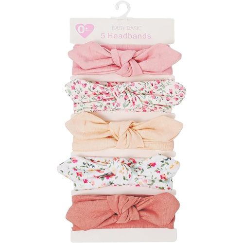 5 Pack Baby Girls Bows Headbands, Soft Polyester Hairbands Handmade Newborn Infant Toddler Hair Accessories Elastic Knot Hairbands with Hair Bows
