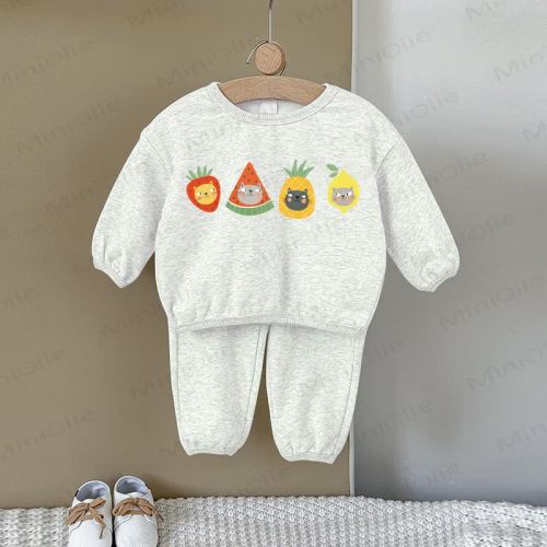 Baby Fruit Cat Gray Sweatshirt 2-piece Set