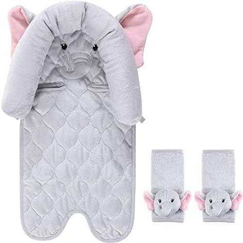 Hudson Baby Unisex Baby Car Seat Insert and Strap Covers, Pretty Elephant, One Size
