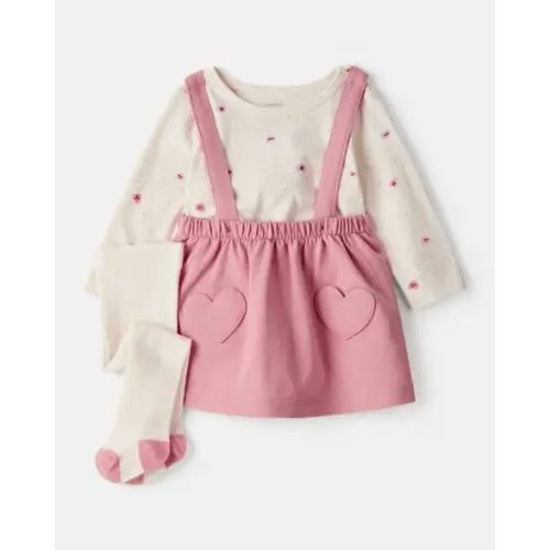Baby Girl Valentine's Day 3-Piece Heart Long-Sleeve Top & Skirt Set - Pink | Carter's