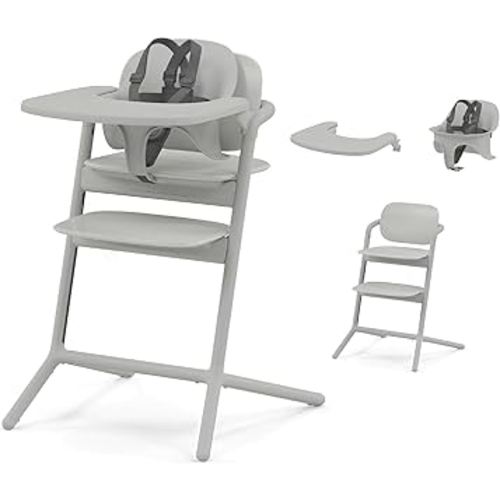 Cybex LEMO High Chair 3-in-1 Set with Baby Set + Snack Tray - Modern Design, One-Hand Depth & Height Adjustment & Anti-Tip Wheels - from 6 Months, Convertible to Adult Chair, Suede Grey