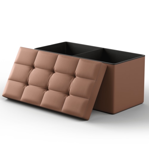 MoNiBloom 30" Folding Storage Ottoman Bench, PU Leather Collapsible Footrest Ottoman with Storage, for Living Room Bedroom Entryway, Brown