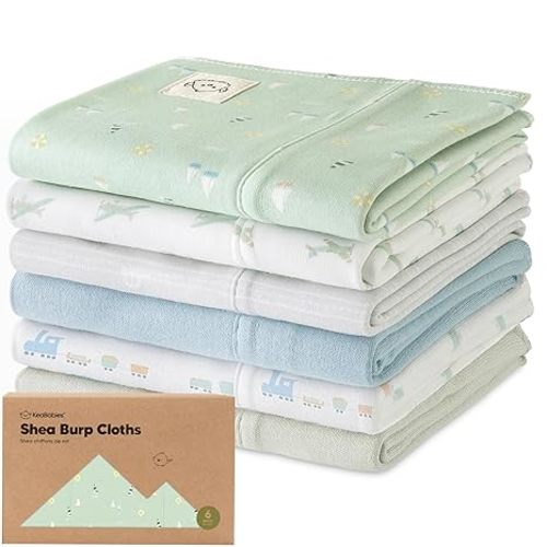 Organic Burp Cloths Baby Boy, Girl - 6-Pack Large 100% Cotton Burping Cloths for Babies, Spit Up Rags, Super Absorbent, Ultra Soft Newborn Rag, Gender Neutral, Machine Washable, Durable (Vessels)