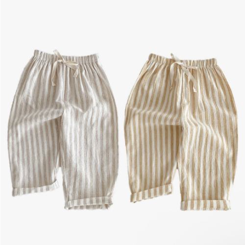 Ashmyova Classic Casual Pants for Boys Thin Cotton Stripe Elastics Waist Spring Summer Trousers Toddler Long Pants 2Pcs