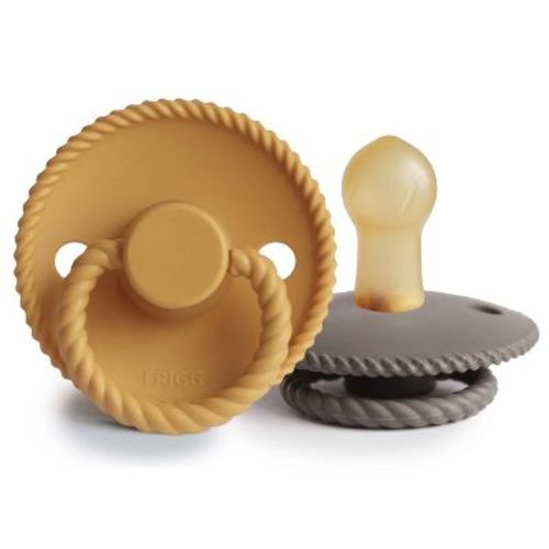 FRIGG Rope Natural Rubber Pacifier 2-Pack Honey Gold/Portobello 0-6 Months