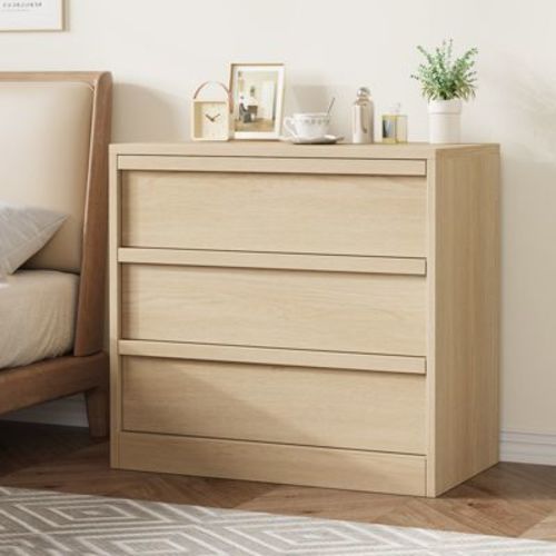 Natural 3 Drawer Dresser for Bedroom, Modern 3 Chest of Drawers with Handle-free Design, 31in Tall Closet Organizer for Bedroom, Living Room, Nursery