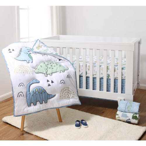 Blue Dino 5 Piece Baby Crib Bedding Set for Boys