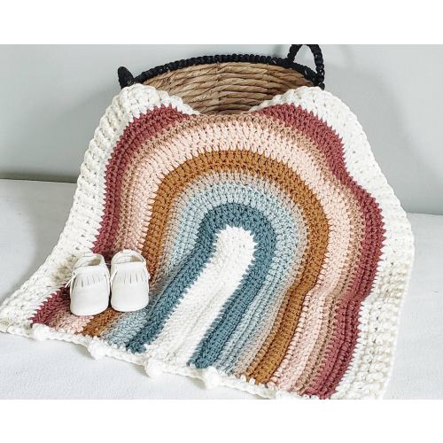 Rainbow Baby Blanket, Rainbow Baby Gift, Modern Boho Nursery Decor, Crochet Baby Lovey, Chunky Knit Baby Blanket, Earth Tone Neutral Blanket