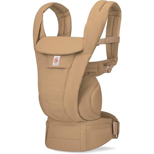 Ergobaby Omni Deluxe Baby Carrier for Newborn to Toddlers 0-48 Months (7-45 lbs) - 4-Position 100% Premium Cotton Baby Carrier with Ergonomic Support, Storage Pockets, and Sun Hood - Camel