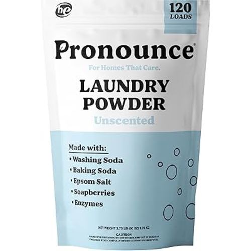 Pronounce Laundry Detergent Powder Alternative | Cleaner Ingredients. Safer for Sensitive Skin. Stain + Smell Fighting. Fragrance Free, HE Safe - 120 Loads (Unscented).