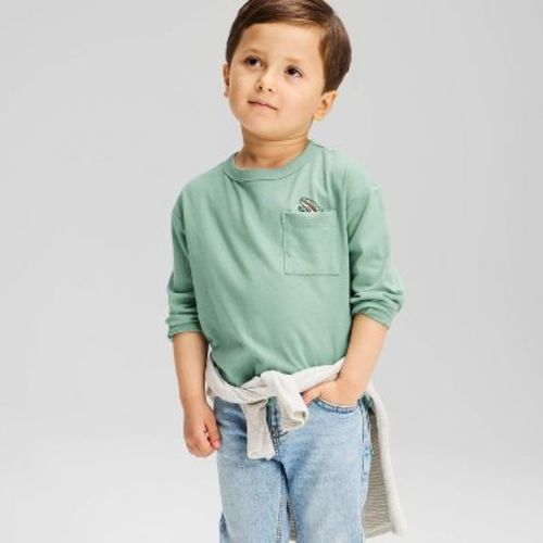 Toddler Boys' Long Sleeve Oversized Graphic T-Shirt - Cat & Jack™ Teal Green 2T