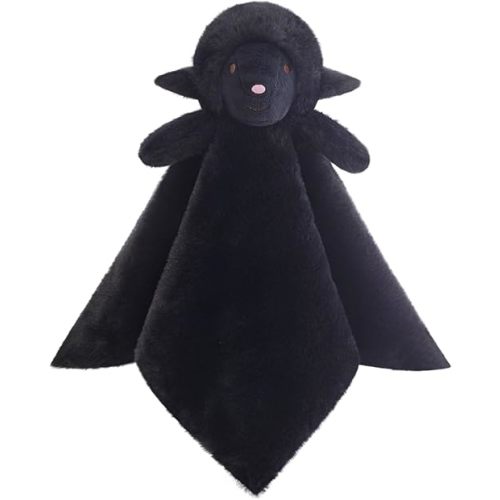 Baby Black Lamb Soft Stuffed Animal Security Blanket, Plush Sheep Character Lovey Blanket, Baby Shower/Nursery Gift, Newborn Infant Toddler Snuggle Blankie for Girls Boys, 14 Inches
