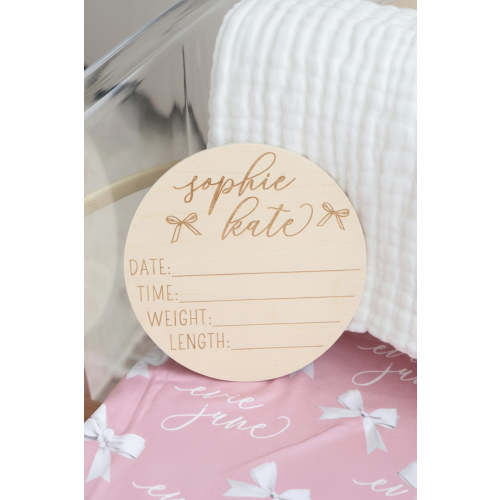 Personalized Birth Stats Wood Announcement | Bows