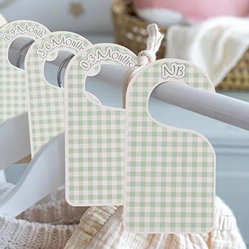 Green Gingham Baby Closet Dividers - Baby Clothes Nursery Size Organizer,Nursery Closet Dividers Newborn-24 Months (Green)