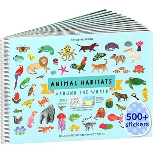 Cupkin Animal Sticker Book Activity for Kids, Toddler Airplane Travel Essentials, 500+ Habitat Stickers for Kids + 12 Scenes + 12 Coloring Book Pages, Easter Basket Essentials, Crafts for Ages 2-8