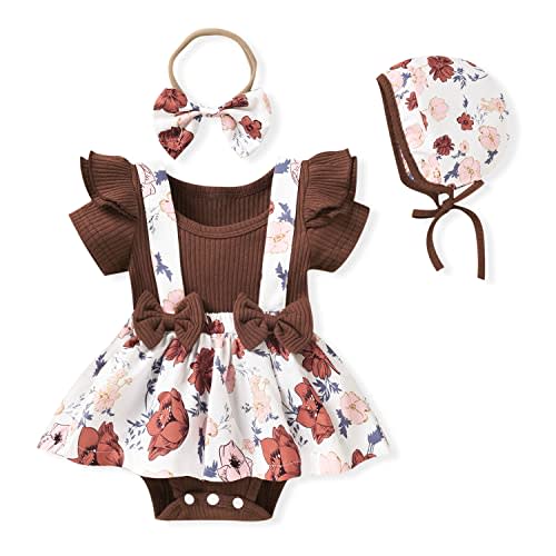 Unutiylo Preemie Newborn Baby Girl Clothes Romper Suspender Dress Summer Outfits Ruffle Short Sleeve Set
