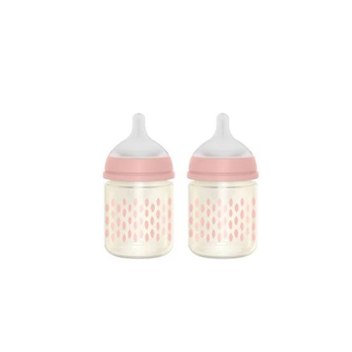 Suavinex Bonhomia SX PRO Glass Anti-Colic Baby Bottles with Slow Flow - 4 fl oz/2pk - Pink