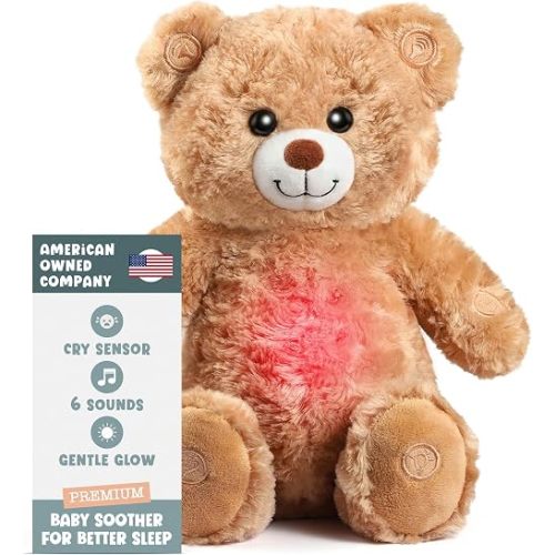 Gemma Joy Teddy Bear Plush Heartbeat Sleep Soother for Newborns, 11 Inch