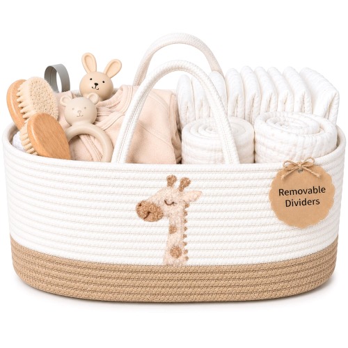 Giraffe Diaper Caddy Organizer, Cotton Rope Baby Basket 17"x10.5"x7", Nursery Storage, Baby Shower Gift, Changing Table Caddy Safari