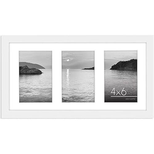 Americanflat 4x6 Collage Picture Frame with Shatter-Resistant Glass - Fits Three 4x6 Photos or Use as One 8x16 Picture Frame - Signature Collection - Collage Frames for Tabletop and Wall - White