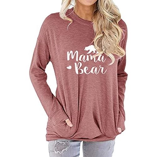 JEYMMI Womens Mama Bear Shirt Mom Shirt New Mom Gifts Graphic Tees with Pockets 2025