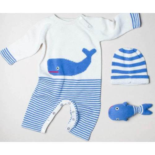 Whale Romper, Hat & Rattle Set