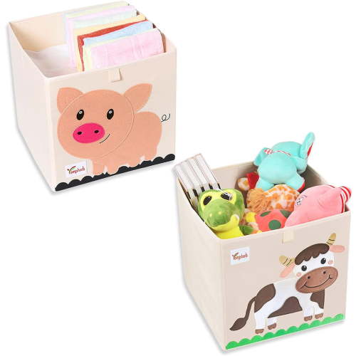 2PCS Foldable Animal Cube Storage Toy Box, STONCEL Fabric Toy Organiser Container for Kids, Collapsible Water Proof Toy Bin Chest Basket for Kid’s Room Playroom Bedroom(Cow, Pig)