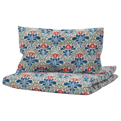 SÄTERVIDE Duvet cover 1 pillowcase f crib - white blue/floral pattern 43 1/4x49 1/4/13 3/4x21 5/8 "