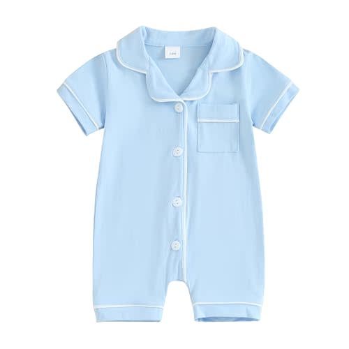 FULA-bao Newborn Baby Boy Girl Cotton Pajamas Romper Button Down One Piece Pjs Jumpsuit Solid Color Infant Baby Sleepwears