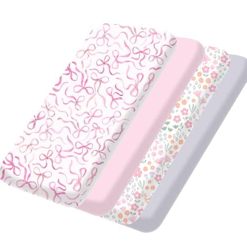 Bimocosy Pack and Play Sheets 4 Pack, 38" x 26" Mini Crib Sheets for Girls | Breathable & Snug Fit, Soft Sheets for Boys & Girls, Perfect for Pack and Play, Nursery & Daycare