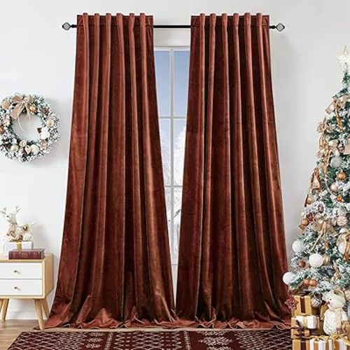 Dchola Burnt Orange Velvet Curtains for Bedroom Window with Back Tab, Super Soft Vintage Luxury Heavy Drapes, Room Darkening Thermal Insulated Curtain for Living Room, W52 by L90 inches, 2 Panels