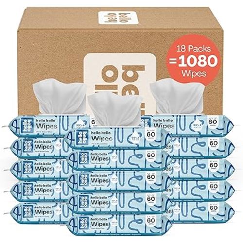 Hello Bello Extra Gentle Unscented Baby Wipes, Plant Based, Made with 99% Water and Aloe for Babies and Kids, 1080 Count