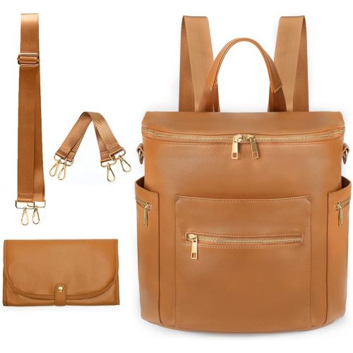 Diaper bag, Leather Diaper Bag Backpack by MF Store, Diaper Backpack with Laptop Sleeve,Changing Pad,Wipes Pouch,Stroller Straps and Insulated Pockets