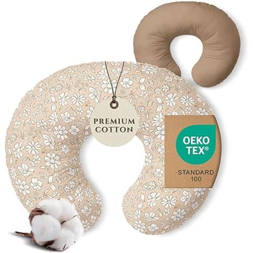 Pobibaby 1-Pack Premium Nursing Pillow Cover - Ultra Soft & Stretchy 96% Cotton, Breastfeeding Pillow Cover for Baby Boys and Girls (Meadow)