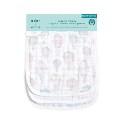 3-Pack Classic Organic Cotton Muslin Snap Bibs, One Size