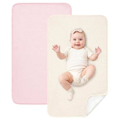 Eterish 2 Pack Waterproof Muslin Cotton Portable Changing Pad 30"x 17", Soft & Foldable Changing Pad Liner with Terry Backing, Travel Baby Changing Mat for Newborn Girls Boys