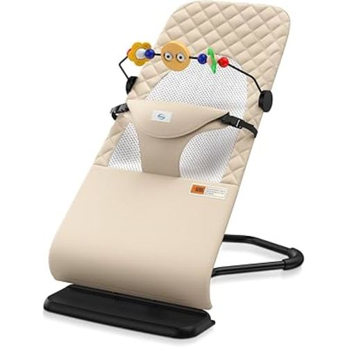 Baby Bouncer, Bouncer Seat for Babies 0-12 Months,Ergonomic Baby Seat Breathable and Comfortable Cushion with 3-Height Adjustments, Infant Rockers Portable Folding and Detachable