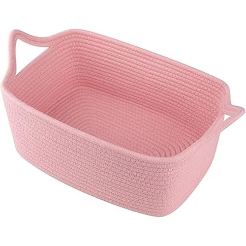 OIAHOMY Woven Basket, Gift Basket Empty with Gift Bags and Ribbons, Rope Baskets for Baby Showers, Storage Baskets with Handles for Nursery, Pet Toy Organizer - Pink