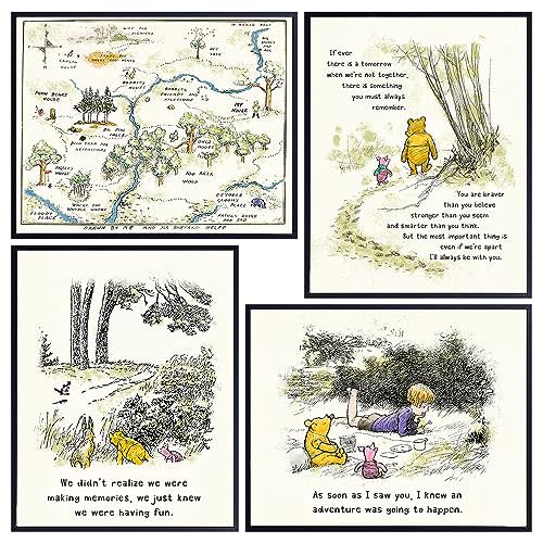 Winnie Pooh Wall Art & Decor - Boys Room Decor - Kids Room Decor - Baby Nursery Decor - Little Girls Bedroom Decor - Toddler Room Decor - Baby Room Decor - Inspiration positive Quotes Wall Decor