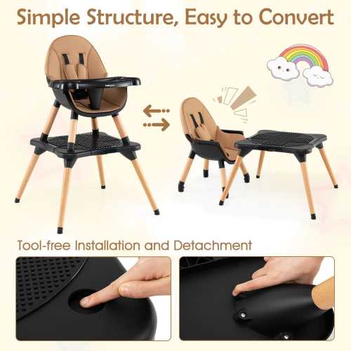Costway 5-in-1 Baby High Chair Infant Wooden Convertible Chair - 24.5'' x 24.5'' x 39.5''