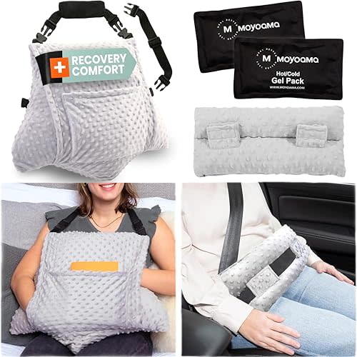 MOYOAMA 4 Pc Hysterectomy Pillow Set – Incl Seatbelt Cushion & 2 Gel Packs for Soothing Relief – After Hysterectomy Recovery Must-Haves, Post-Op C-Section Pillow Gifts, Abdominal Surgery Recovery