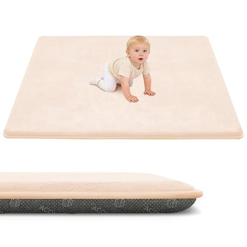 ACOMOPACK 1.3" Thick Baby Play Mat for Floor 59x71-Large Water-Repellent&Non-Slip Memory Foam Mat for Kids,Toddlers,Soft Velvet Nursery Rug for Tummy Time&Crawling,Yoga,Tatami Style(Grey)
