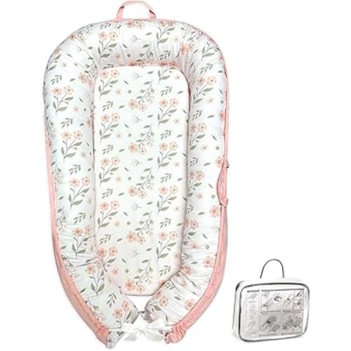 Portable Baby Lounger for Supervised Play and Rest, Soft Breathable Infant Mat for Tummy Time, Home, Travel, Baby Gifts- Floral