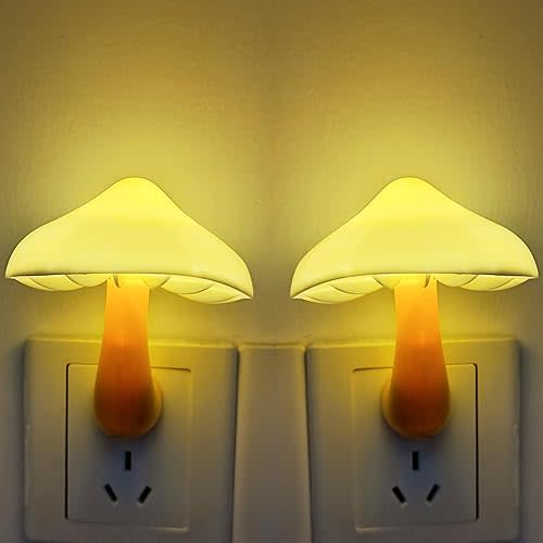 AUSAYE 2 Pack Sensor LED Night Light Plug in NightLight Energy Saving Wall Lamp Mushroom Night Lights for Bedroom, Bathroom,Toilet,Hallway,Kitchen,Kids,Adults Warm White