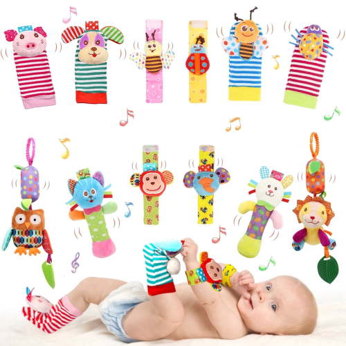 Wrist Rattles Foot Finder Rattle Sock Baby Rattle Toy, Arm Hand Bracelet Rattle, Feet Leg Ankle Socks, Birthday Holiday Birth Present for Newborn Boy Girl