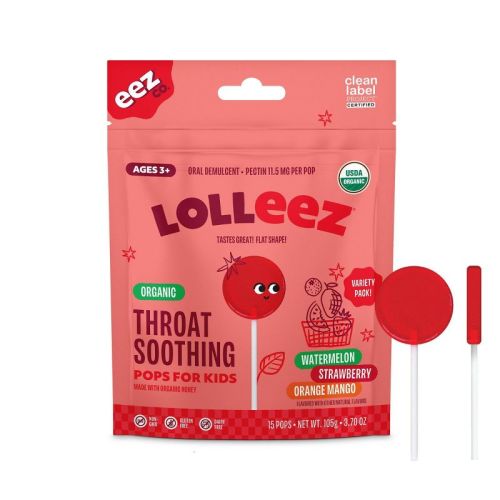 The Eez Co. Lolleez Organic Throat Soothing Pops - Watermelon, Strawberry & Orange Mango - 15ct