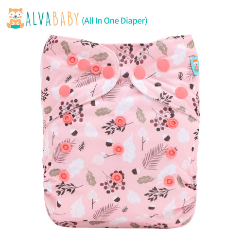 All In One Diaper with Pocket Sewn-in one 4-layer Bamboo blend insert-Flowers(AO-EW30A)