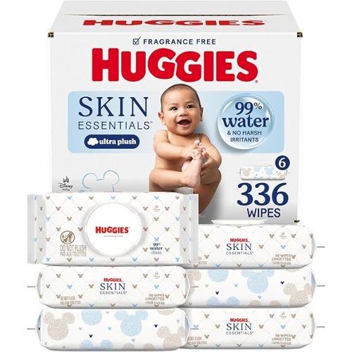 Huggies Skin Essentials Baby Wipes, Hypoallergenic, 99% Water, 6 Flip Top Packs (336 Wipes Total)