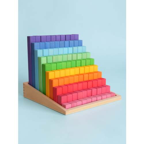 **Pre-order (Ships in 2-3 Weeks)**Building Steps Rainbow Counting Blocks – 100-Piece Wooden Prism Stair Set